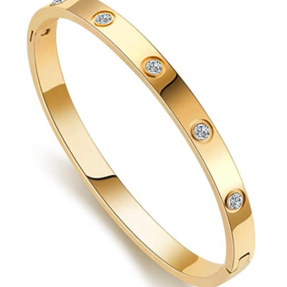 Rhinestone Studded Love CZ Nail Bracelet/Bangle Luxury Inspired - Picture 1 of 6